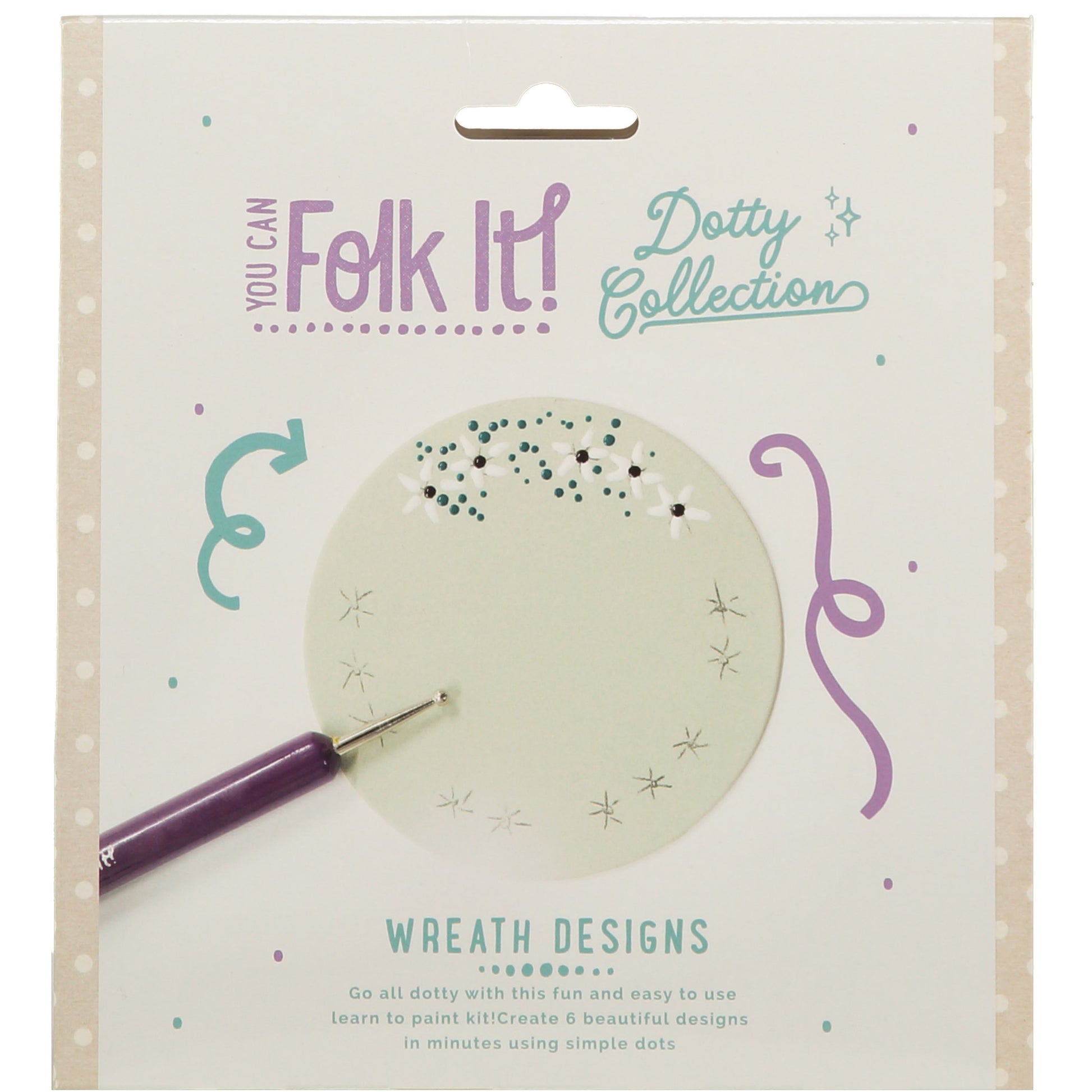 One of 6 designs taught in You Can Folk It's Dotty collection wreath kit - a fun painting kit for adults and children